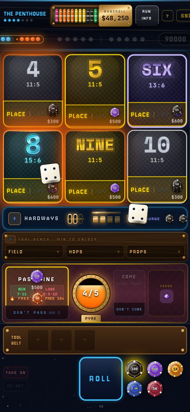 Dice tumbling across the Aleator board mid-roll