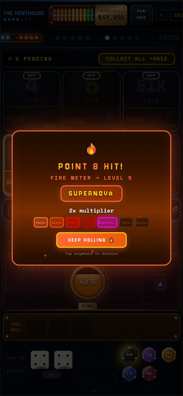 The Supernova fire meter celebration overlay after hitting a point